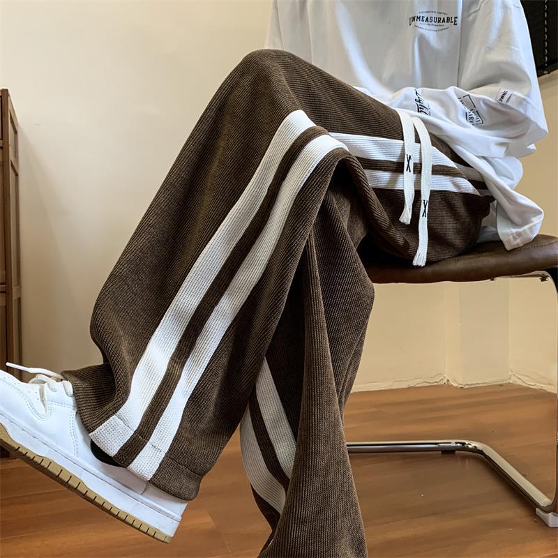 Men Sweatpants Autumn Loose Striped Casual Pants Straight Wide Leg