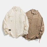 Men Long Sleeved T Shirt Striped Long Sleeve Lapel Shirt Men's Spring and Autumn High Street Casual Shirt Outer Wear