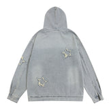 Men Denim Jacket Washed Long-Sleeved Denim Jacket Men's Spring and Autumn Embroidered Hooded Jacket Loose
