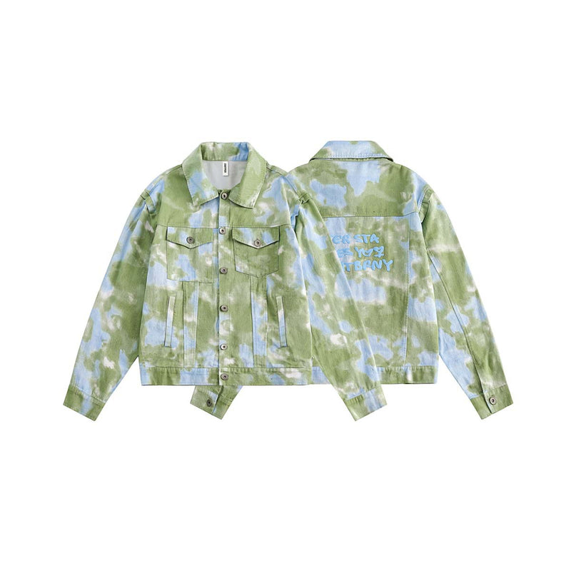Unisex Jacket Autumn Vintage Tie-Dyed Denim Coat