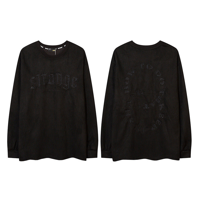 Men Long Sleeve Shirt Embroidered Letter Long Sleeve T-shirt Men and Women Loose Retro