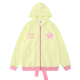 Men Hoodie Two-Way Zipper Hooded Jacket Five-Pointed Star Rope Bow Bandage Sweater