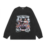 Men Long Sleeve Shirt Cartoon Long Sleeve T-shirt Men's and Women's Ins Distressed Bottoming Top