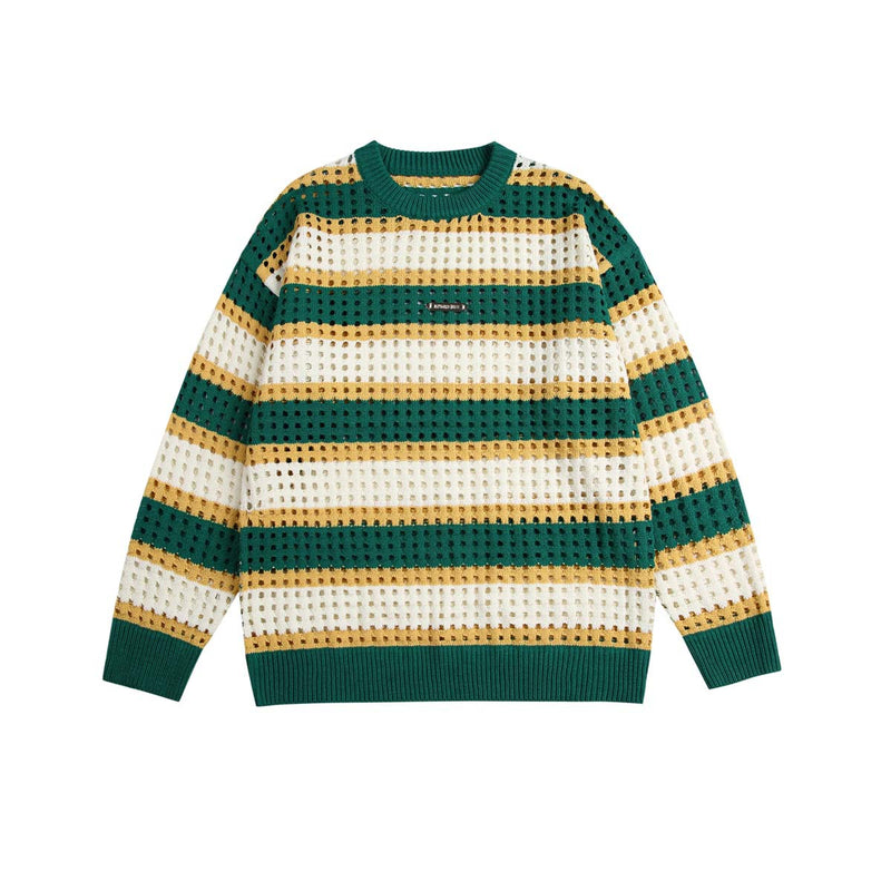 Unisex Sweatshirt Women's Striped Hollow out Sweater