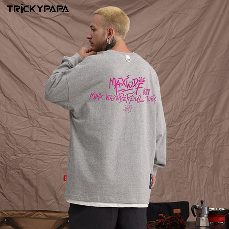 Men's Long Sleeve Shirt Long Sleeve T-shirt Men's Autumn Letter Print Loose round Neck