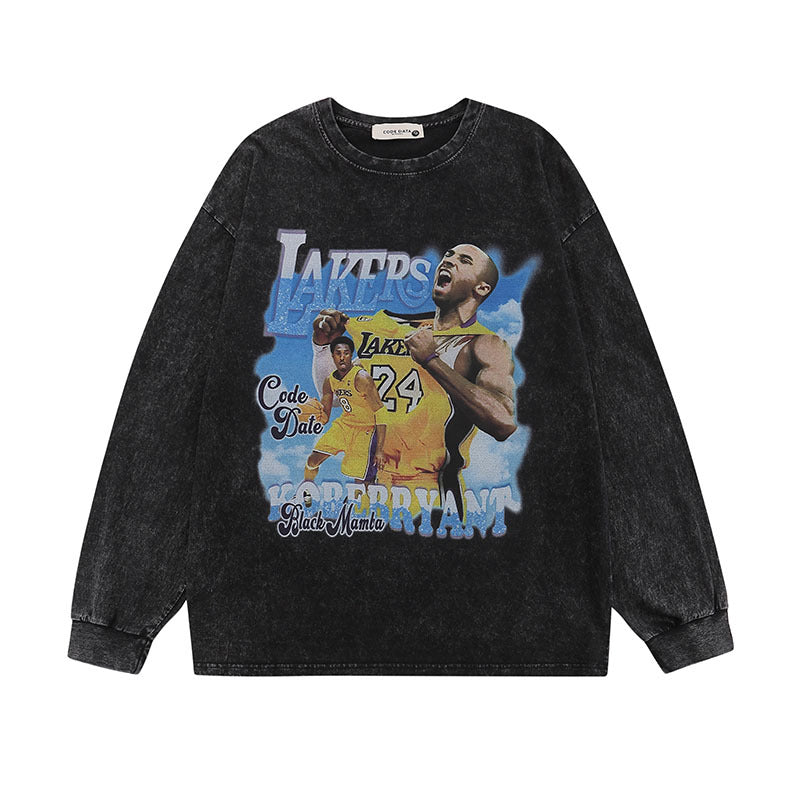Men Long Sleeve Shirt Vintage Star Printed Washed Distressed Long Sleeve Bottoming T-shirt for Men and Women