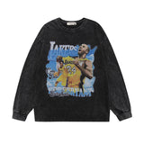 Men Long Sleeve Shirt Skull Washed Long Sleeve T-shirt Men and Women Retro