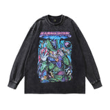 Men Long Sleeve Shirt Portrait Washed Distressed Long Sleeve Bottoming T-shirt Men and Women Oversize