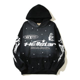 HS Hoodie Vintage Distressed Crack Print Casual Loose