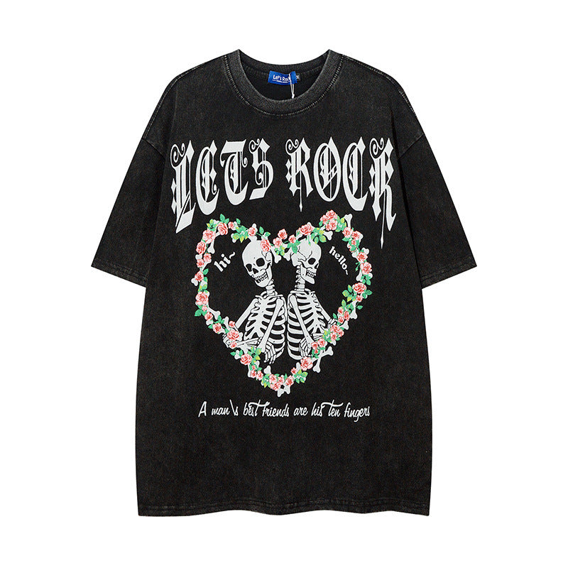 Men T Shirt Wash T-shirt Male and Female Trendy Brand Hip Hop Retro round Neck Short Sleeves