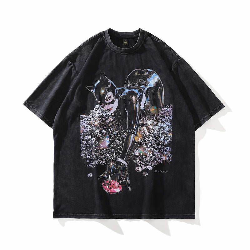 Men T Shirt Printed Short-Sleeved T-shirt Men's American Retro Top