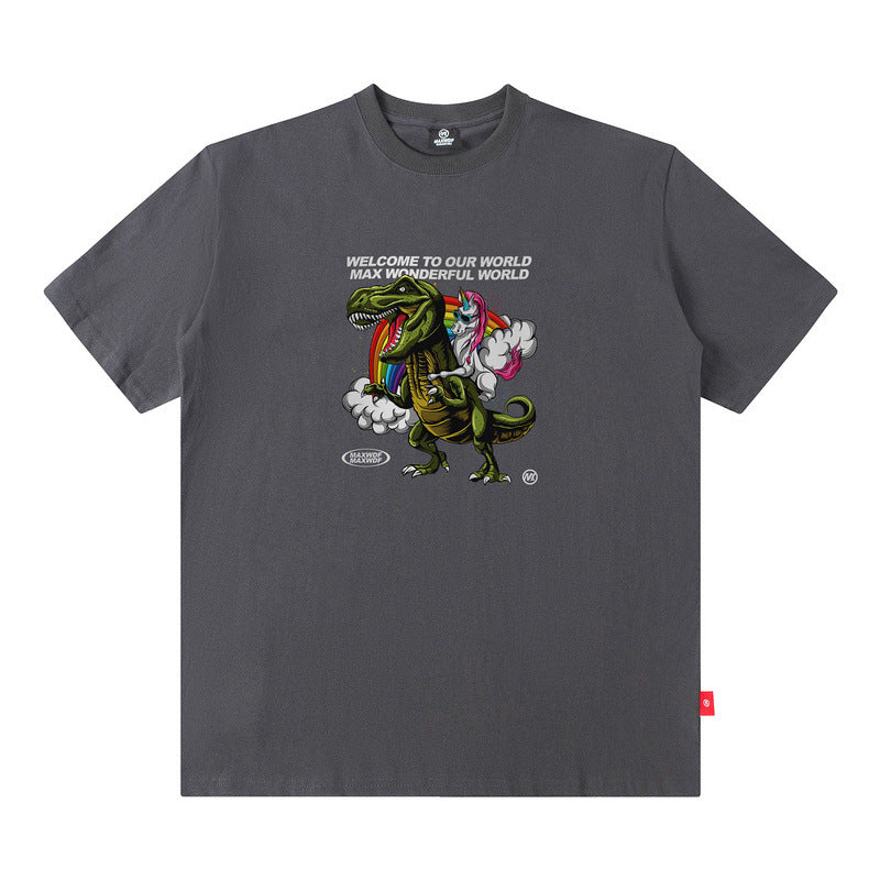Men T Shirt Vintage Print Short Sleeves T-shirt Men and Women Couple Casual Loose