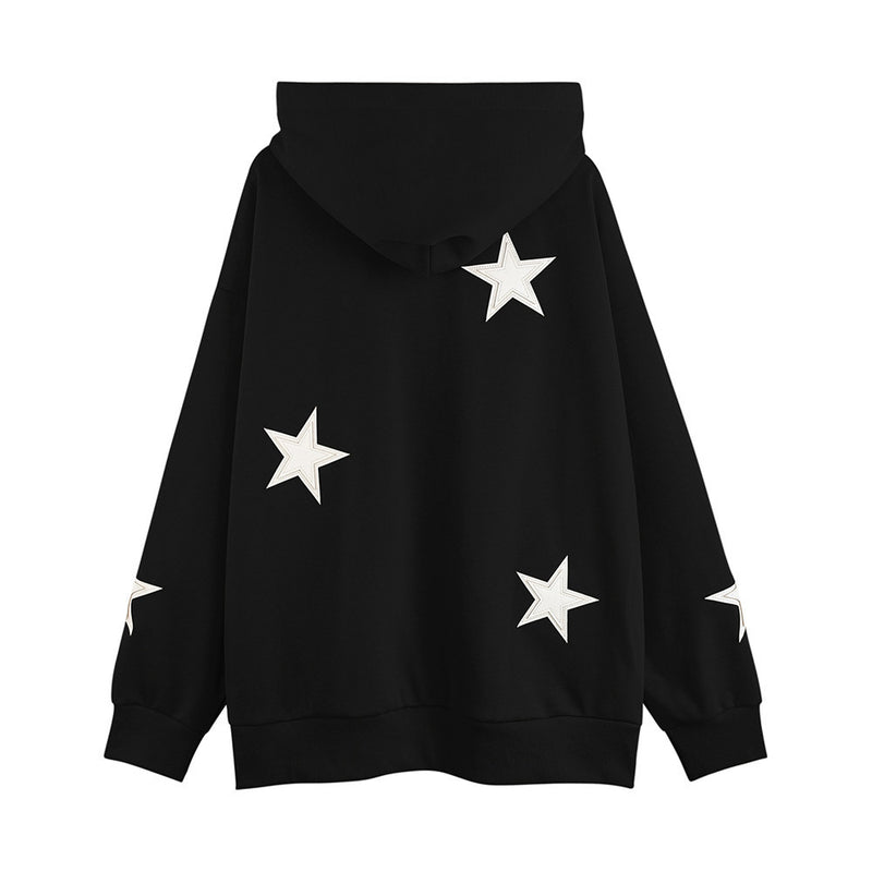 Men Hoodie Five-Pointed Star Patch Embroidered Hoodie Loose Casual Jacket Spring and Autumn
