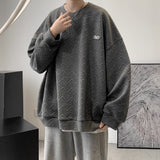 Men Hoodie Waffle Sweater Men's Spring and Autumn Couple Trendy Brand Loose round Neck