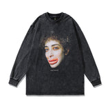 Men Long Sleeve Shirt Printed Washed and Worn T-shirt with Long Sleeves Hoodie Men and Women