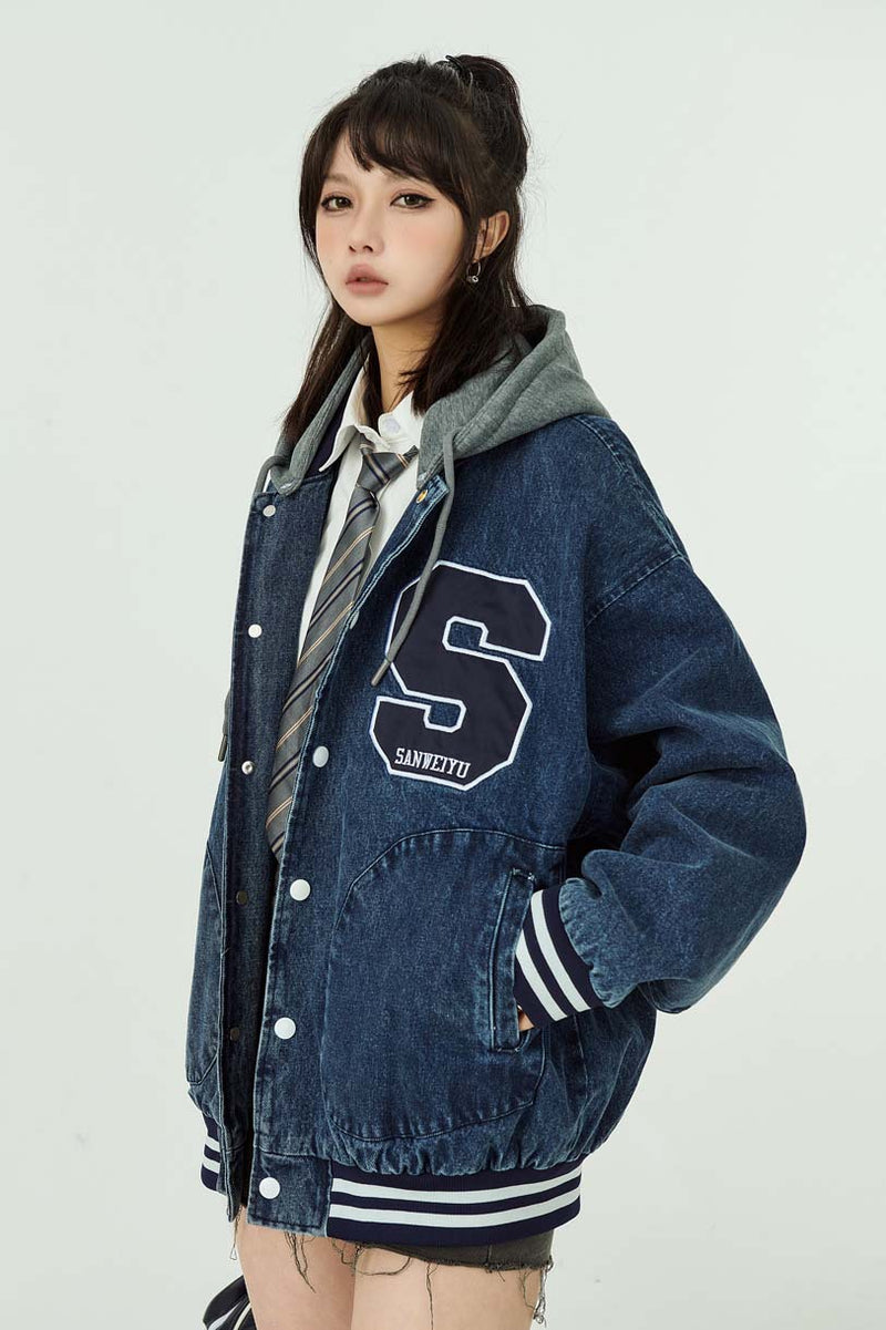 Unisex Jacket Autumn Washed Denim Hooded Jacket Women's Clothing