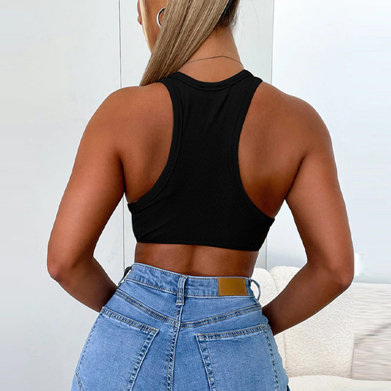 Women Halter Tops Summer Fashion Rhinestone Slim round Neck Vest