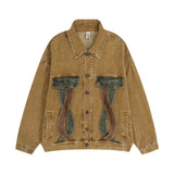 Men Denim Jacket Design Color Block Denim Jacket Men's Spring and Autumn Loose Wash Denim Jacket