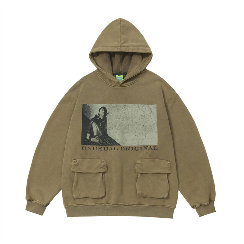 Men Hoodie Distressed Washed Hooded Sweater