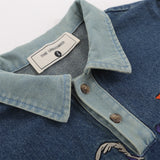 Men's Long Sleeve T Shirt Animal Cartoon Embroidered Denim Polo Shirt Men's Loose Long Sleeve Shirt