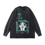 Men Long Sleeve Shirt Portrait Distressed Long Sleeve T-shirt Men and Women Oversize Couple