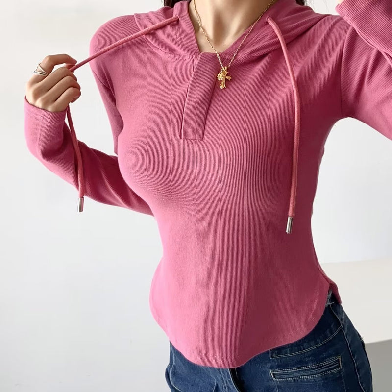 Women T-Shirt Hooded Long-Sleeved T-shirt Female Spring Undershirt
