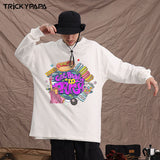 Men Long Sleeve Shirt Cartoon Pattern Printed Long Sleeve T-shirt Men and Women Couple Hip Hop
