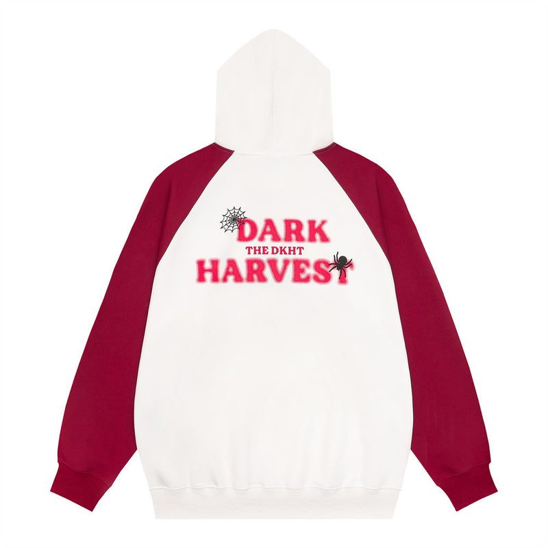 Men Hoodie Spider Web Contrast Color Raglan Hooded Sweater