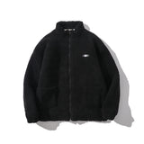 Men Cotton Mixed Jacket Coat Berber Fleece Coat Men's Autumn and Winter Stand Collar Zipped Cotton-Padded Jacket Loose