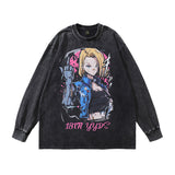 Men Long Sleeve Shirt Retro Japanese Cartoon Print Bottoming Long Sleeve T-shirt Men and Women