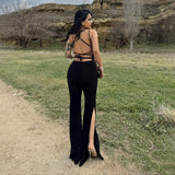 Women Jumpsuit Casual Pants Flared Jumpsuit Slit Slim-Fitting Sexy