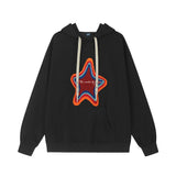 Men Hoodie Flocking Embroidery Five-Pointed Star Hooded Loose Sweater