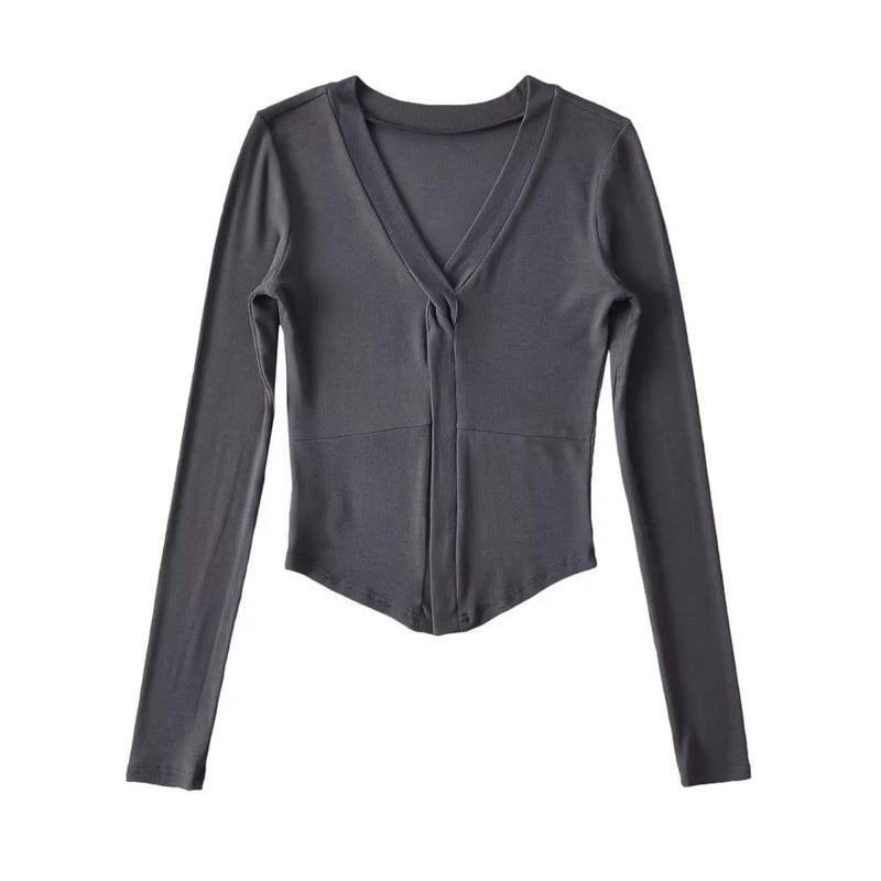 Women T-Shirt V-neck Long Sleeve Slim Bottoming Shirt Top T-shirt