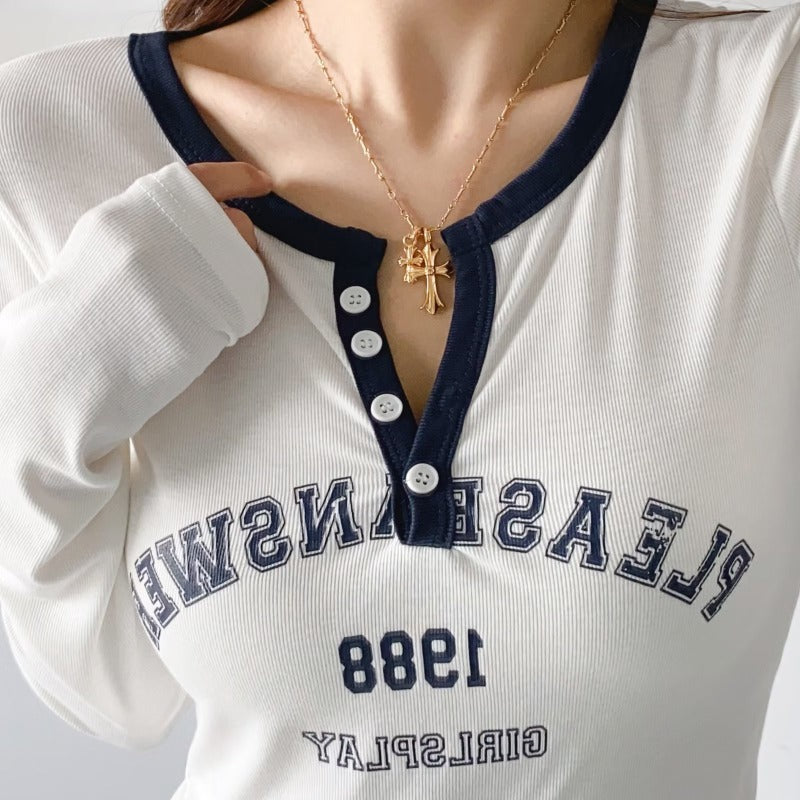 Women T-Shirt Autumn Women's Short T-shirt Fashion Slim Top