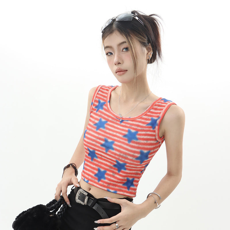 Women's Vest Printed Striped Short Style Summer Sleeveless