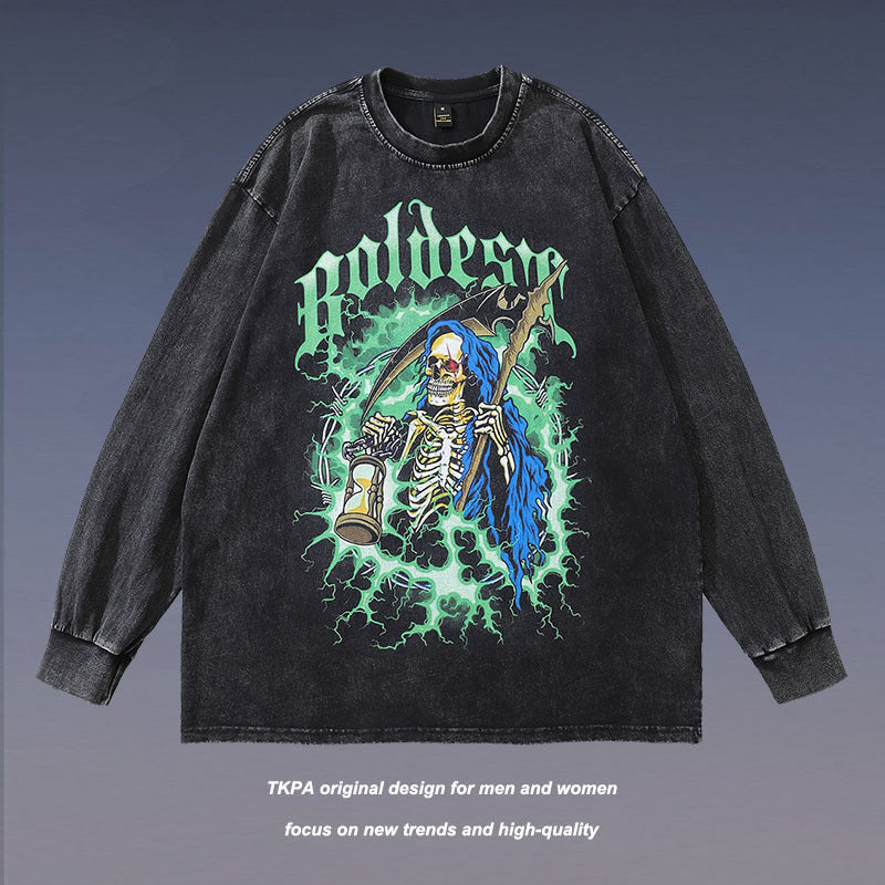 Men Long Sleeve Shirt Distressed Bottoming Long Sleeve T-shirt Men and Women Vintage