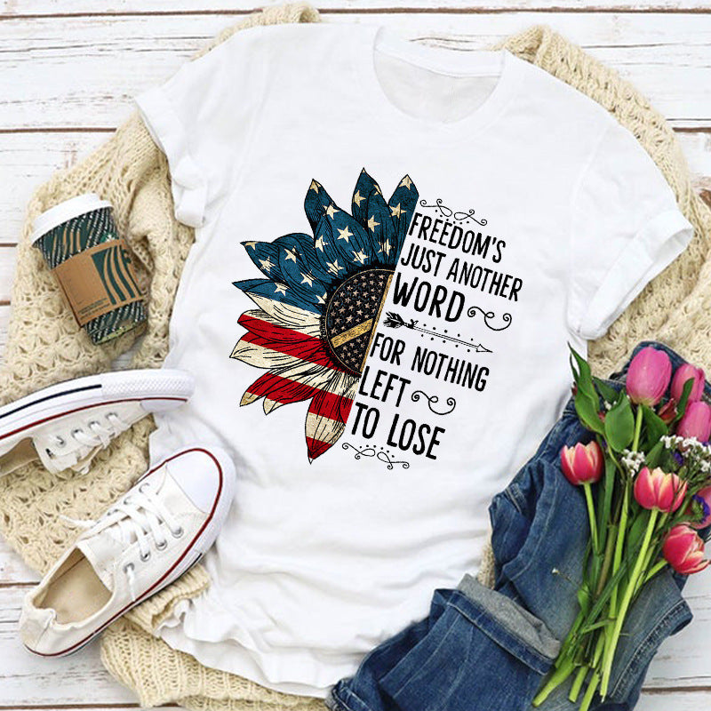 Women Independence Day T Shirt Short Sleeve T-shirt Loose Print