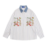 Men Long Sleeved T Shirt Cartoon Embroidered Long Sleeve Shirt Men's Loose Casual Polo Collar Shirt