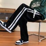 Men Sweatpants Autumn Loose Striped Casual Pants Straight Wide Leg