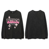 Men Long Sleeve Shirt Personality Vintage Print Distressed Long Sleeve T-shirt Men and Women Loose
