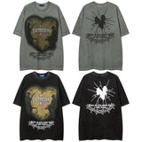 Men T Shirt Street Wash T-shirt Male and Female Trendy Brand Hip Hop round Neck Short Sleeve