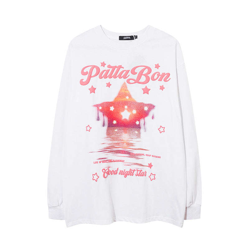 Men Long Sleeve Shirt Puff Print Couple Long Sleeve T-shirt Loose Men and Women