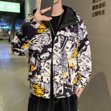 Graffiti Bomber Jacket Men's Spring and Autumn Hooded Jacket