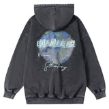 Men Hoodie Washed and Worn Hooded Sweater Men Autumn and Winter Loose Printed
