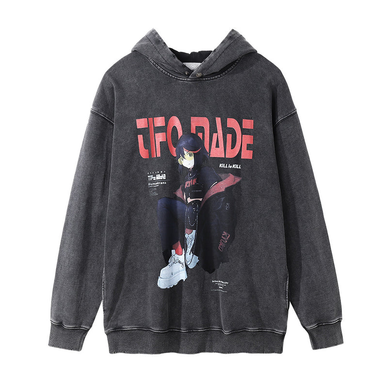 Men Hoodie Printed Hoodie Men's Loose Casual Ripped Distressed Pullover Top