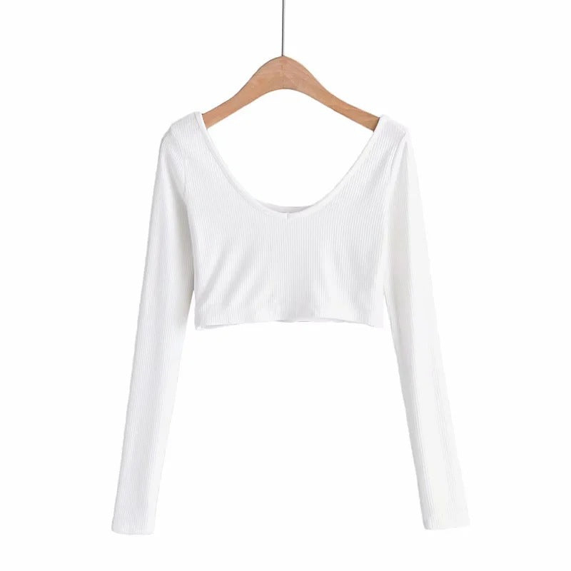 Women T-Shirt Knitwear All-Matching Sexy Short-Sleeved T-shirt Bottoming Shirt