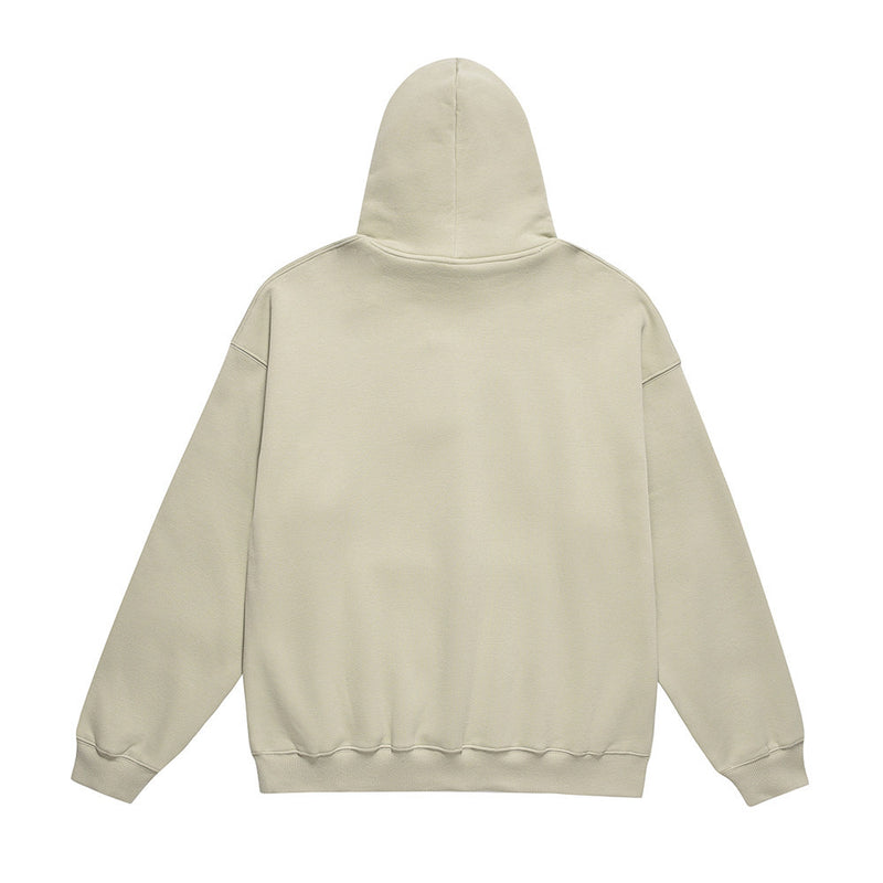 Men Fleece Lined Hoodie Autumn Winter Sweater Male Letter Embroidered Loose Hooded Pullover Long Sleeve Top