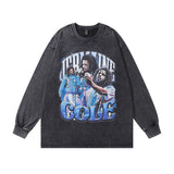 Men Long Sleeve Shirt West Coast Rocky Printed Washed and Worn Long Sleeve Bottoming T-shirt Men and Women