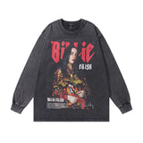 Men Long Sleeve Shirt Vintage Washed and Worn Long Sleeve T-shirt for Men and Women