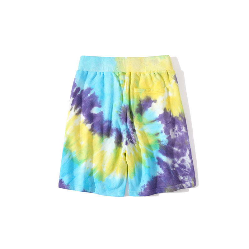 Bathing Ape Shorts Blue Yellow Purple Tie-Dye Shorts Casual Pants Beach Pants